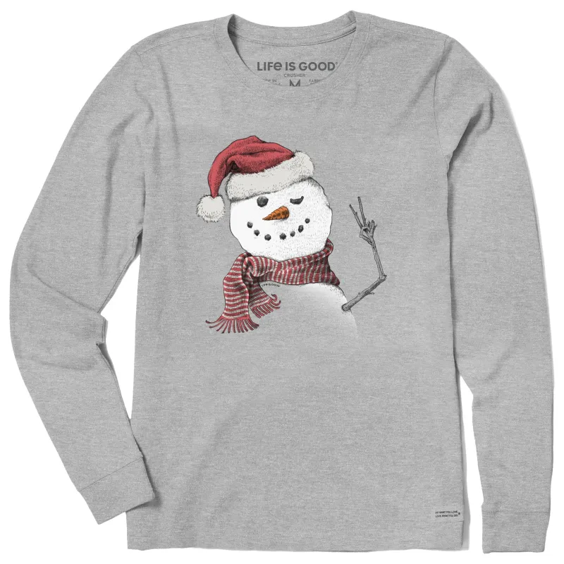 Women's Santa Snowman Peace Long Sleeve Crusher Tee sold by Life is Good