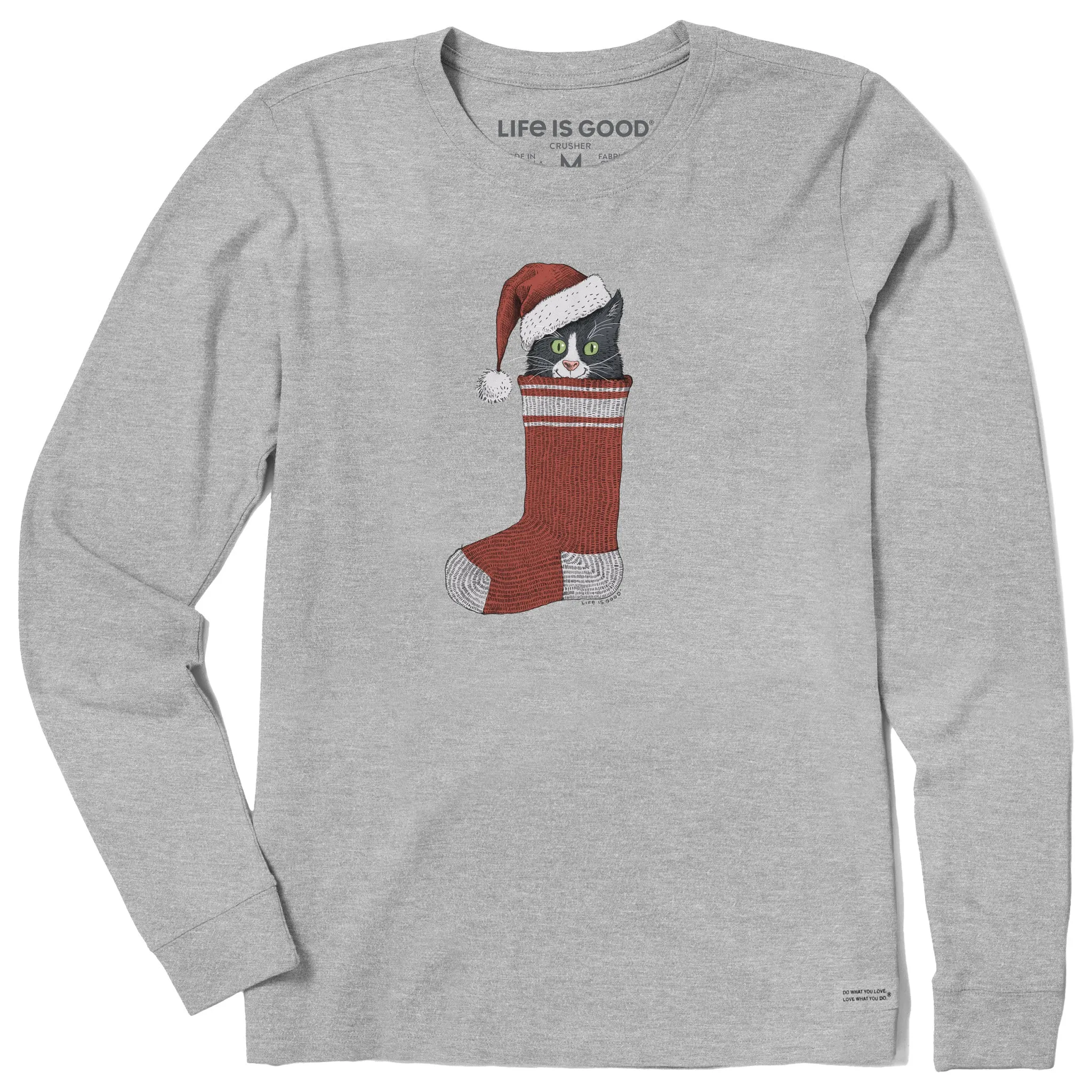 Women's Stocking Santa Cat Long Sleeve Crusher Tee sold by Life is Good