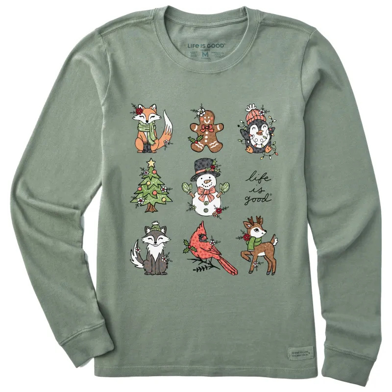 Women's Xmas Animals Grid Long Sleeve Crusher Tee made by Life is Good