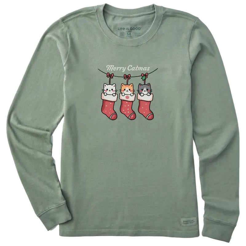 Women's Merry Catmas Trio Long Sleeve Crusher Tee made by Life is Good
