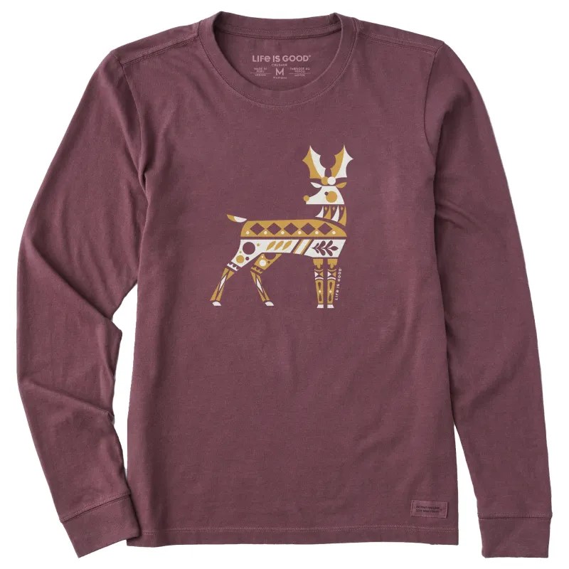 Women's Nordic Reindeer Long Sleeve Crusher Tee sold by Life is Good