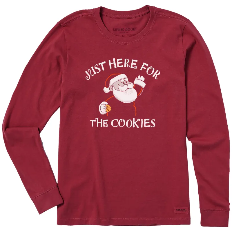 Women's Just Here for the Cookies Santa Long Sleeve Crusher Tee sold by Life is Good