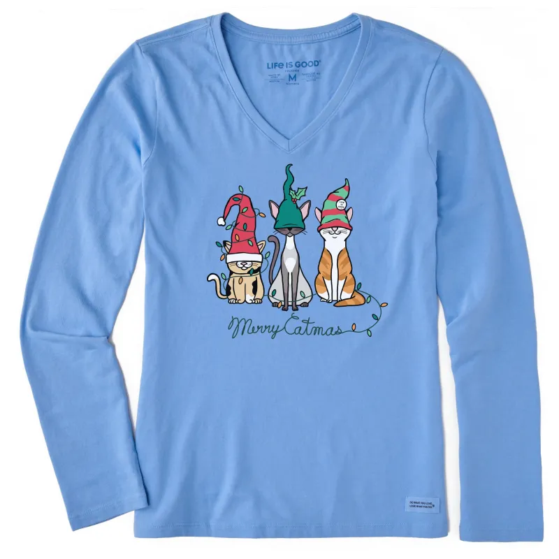 Women's Gnome Cats Long Sleeve Crusher Vee sold by Life is Good