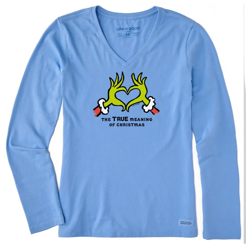 Women's True Meaning Heart Hands Long Sleeve Crusher Vee made by Life is Good