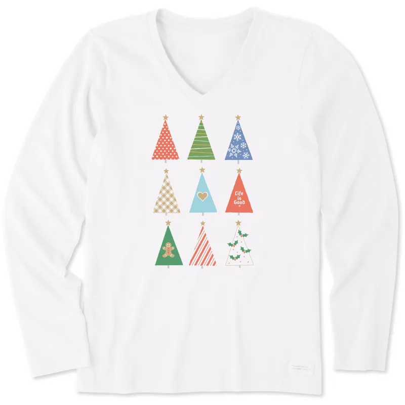 Women's Retro Christmas Trees Long Sleeve Crusher Vee sold by Life is Good