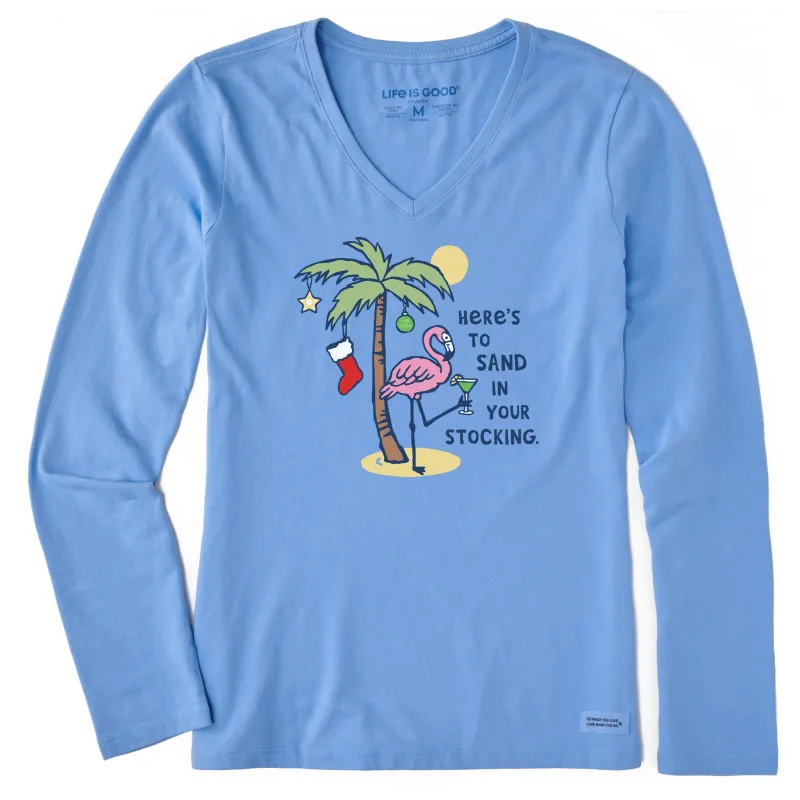 Women's Flamingo Sand in your Stocking Long Sleeve Crusher Vee made by Life is Good