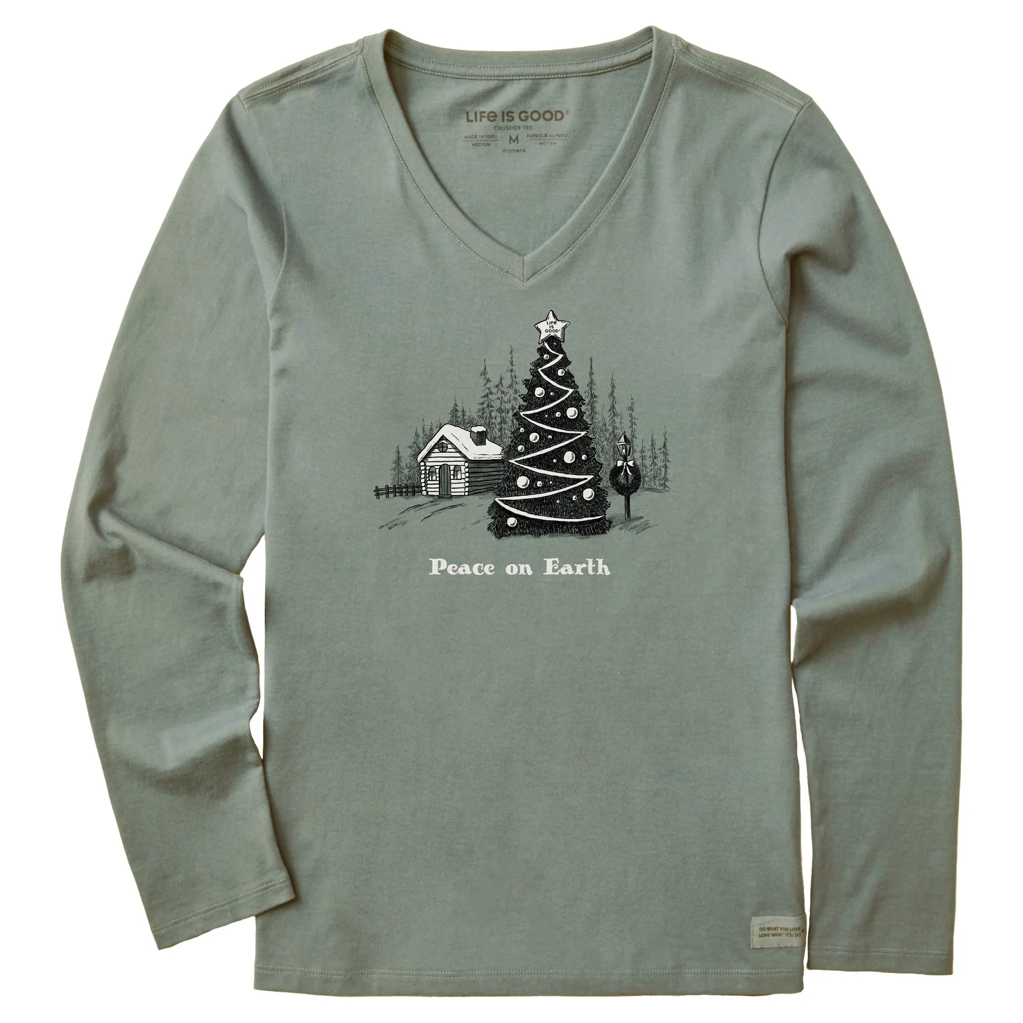 Women's Peace on Earth Christmas Tree Long Sleeve Crusher Vee sold by Life is Good product image thumbnail 3