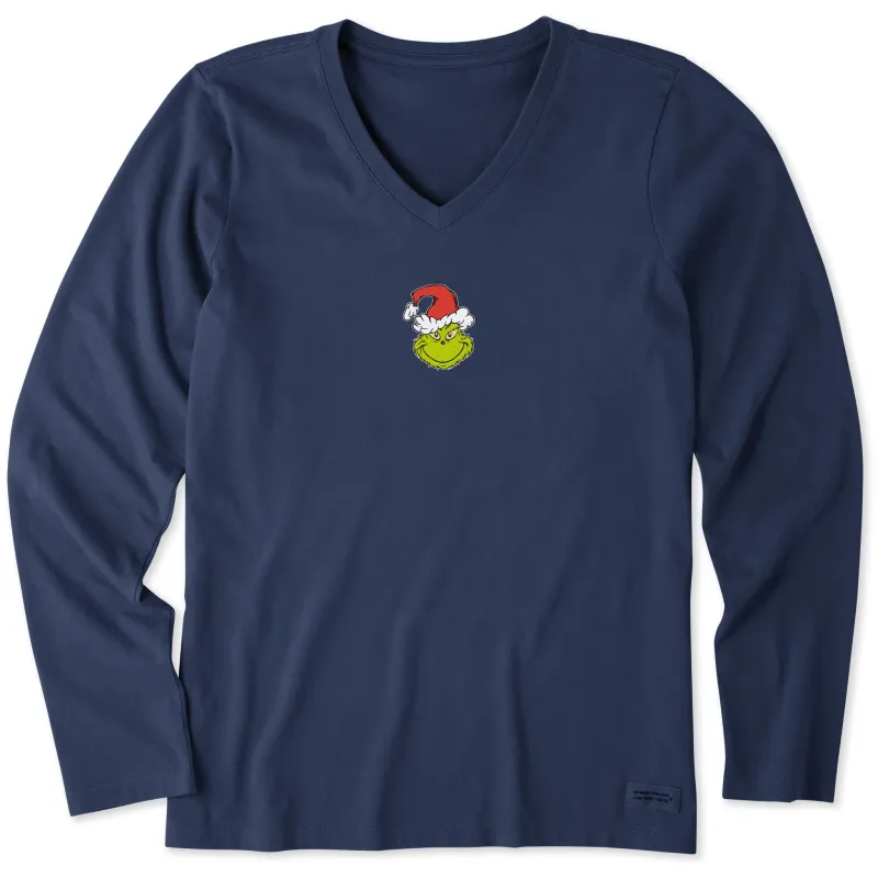 Women's Grinch Santa Hat Long Sleeve Crusher Vee sold by Life is Good