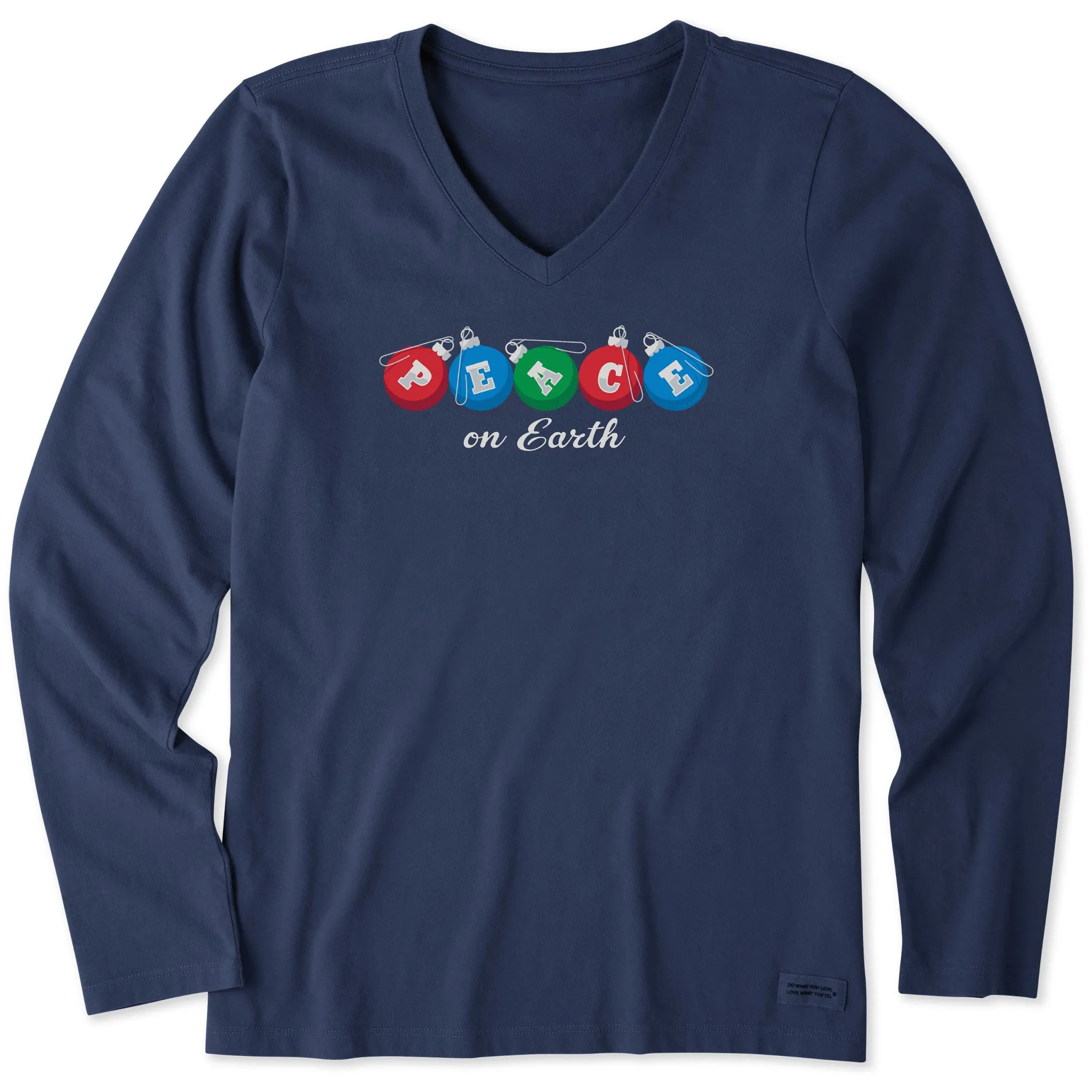 Women's Peace Ornaments Long Sleeve Crusher Vee sold by Life is Good