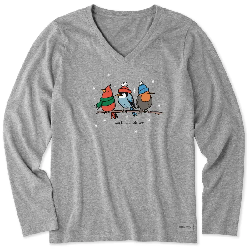 Women's Let it Snow Birds Long Sleeve Crusher Vee made by Life is Good