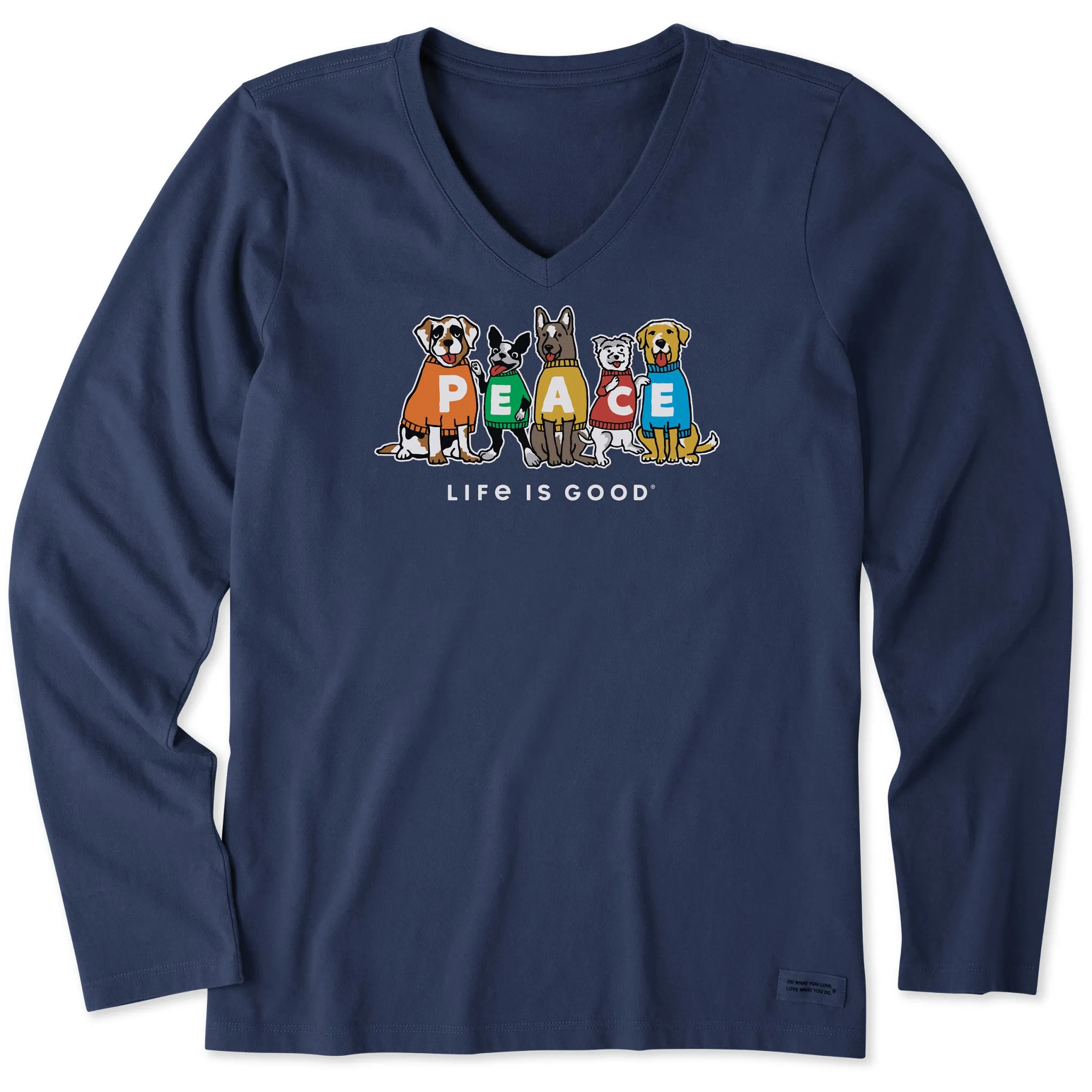 Women's Peace Dogs Long Sleeve Crusher Vee sold by Life is Good