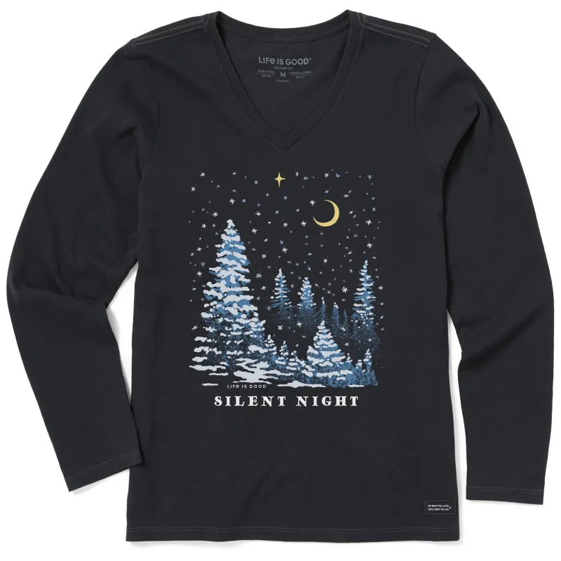 Women's Silent Snowy Night Long Sleeve Crusher Vee sold by Life is Good