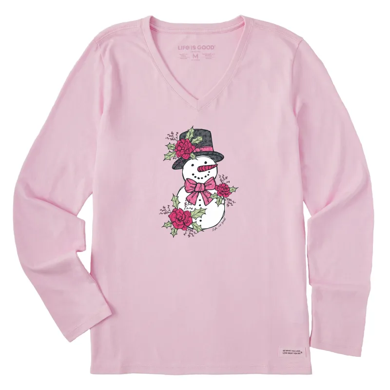 Women's Floral Snowman Long Sleeve Crusher Vee made by Life is Good