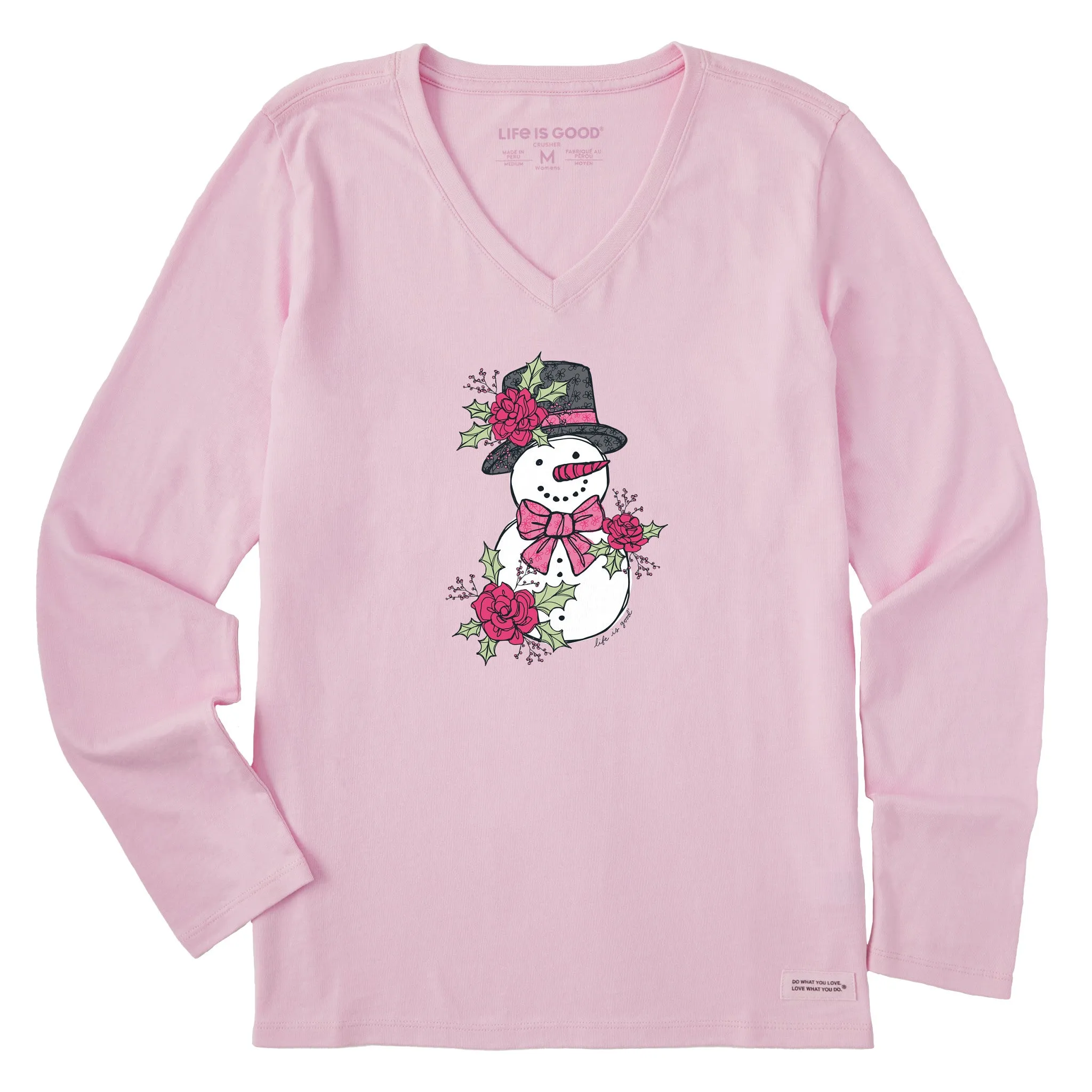 Women's Floral Snowman Long Sleeve Crusher Vee sold by Life is Good