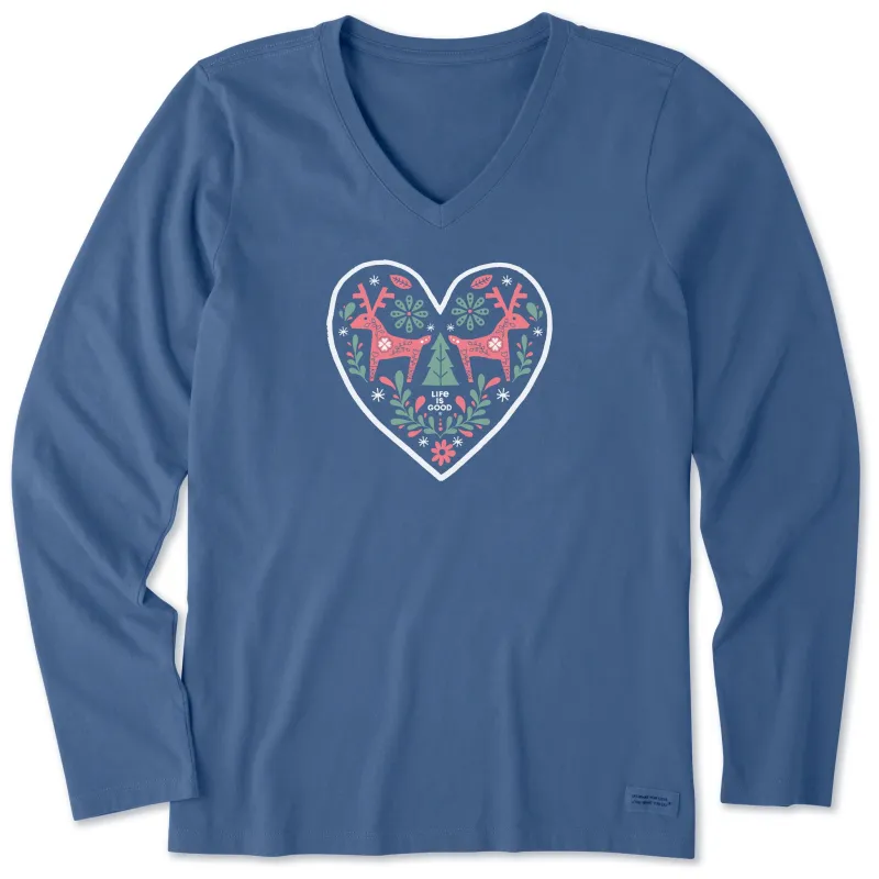Women's Folk Winter Heart Long Sleeve Crusher Vee sold by Life is Good