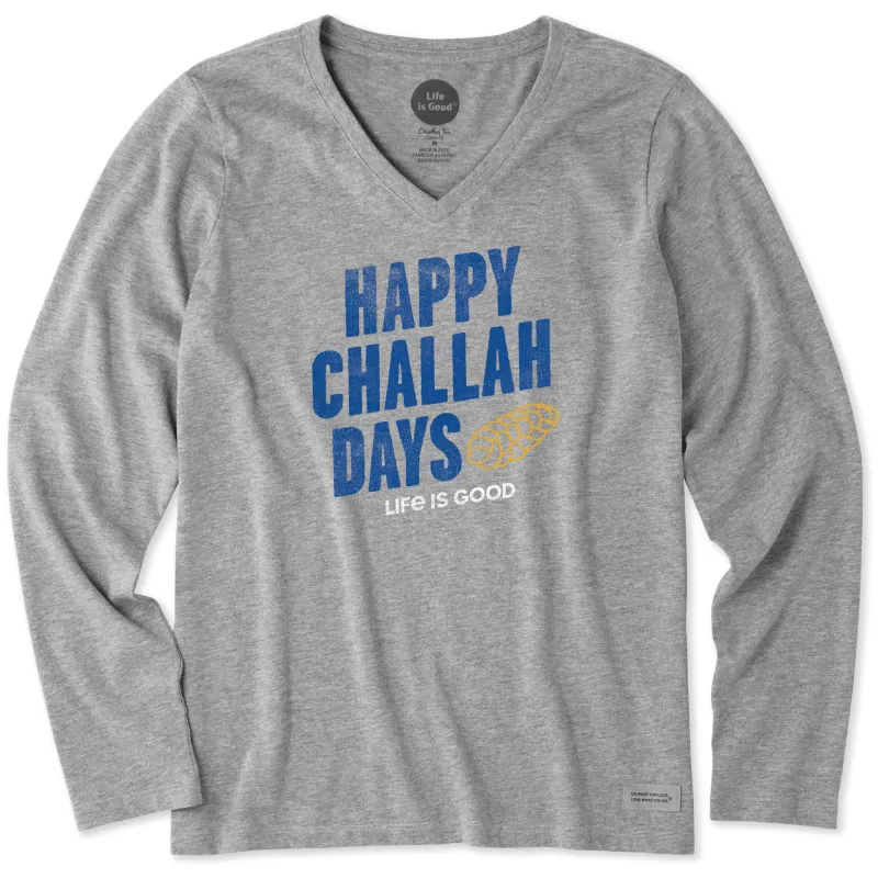 Women's Happy Challah Days Long Sleeve Crusher Vee made by Life is Good
