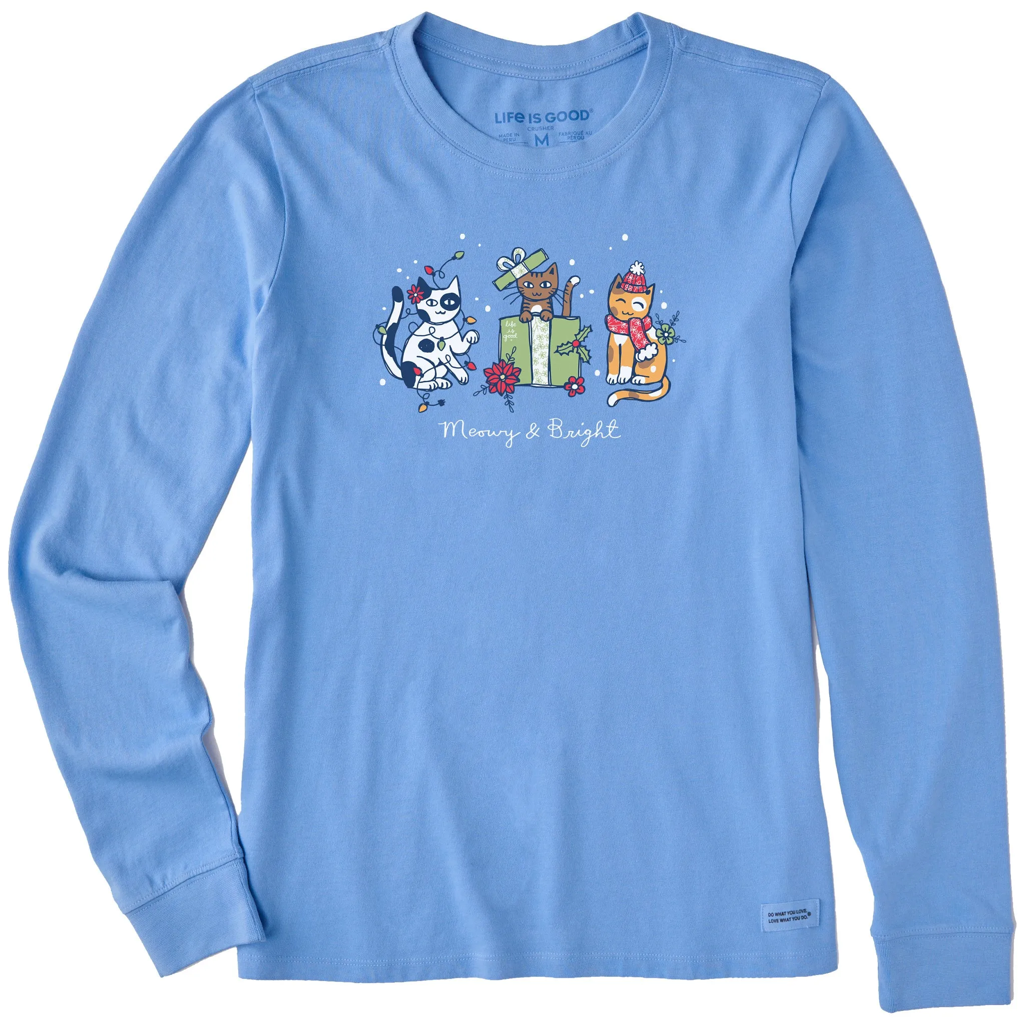 Women's Meowy & Bright Winter Kitties Long Sleeve Crusher Tee sold by Life is Good