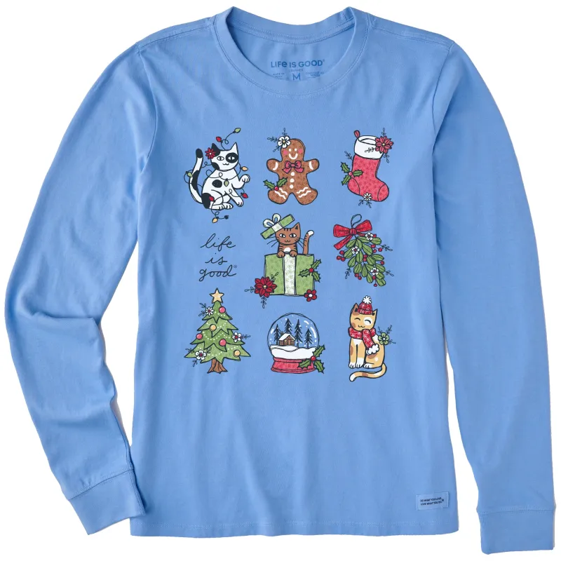 Women's Xmas Kitties Grid Long Sleeve Crusher Tee sold by Life is Good