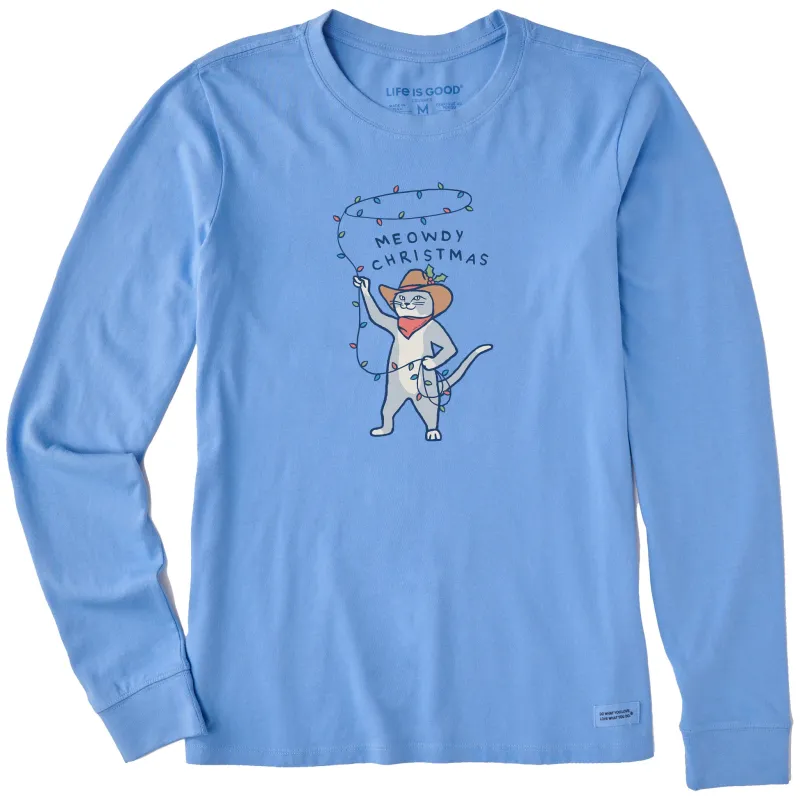 Women's Meowdy Christmas Lights Long Sleeve Crusher Tee made by Life is Good
