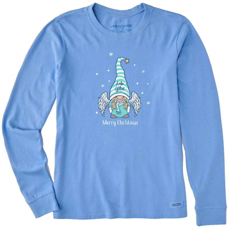 Women's Merry Christmas Angel Gnome Long Sleeve Crusher Tee made by Life is Good