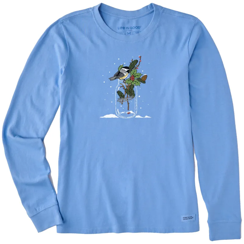 Women's Chickadee Holiday Jar Long Sleeve Crusher Tee sold by Life is Good