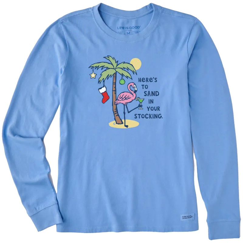 Women's Flamingo Sand in your Stocking Long Sleeve Crusher Tee sold by Life is Good