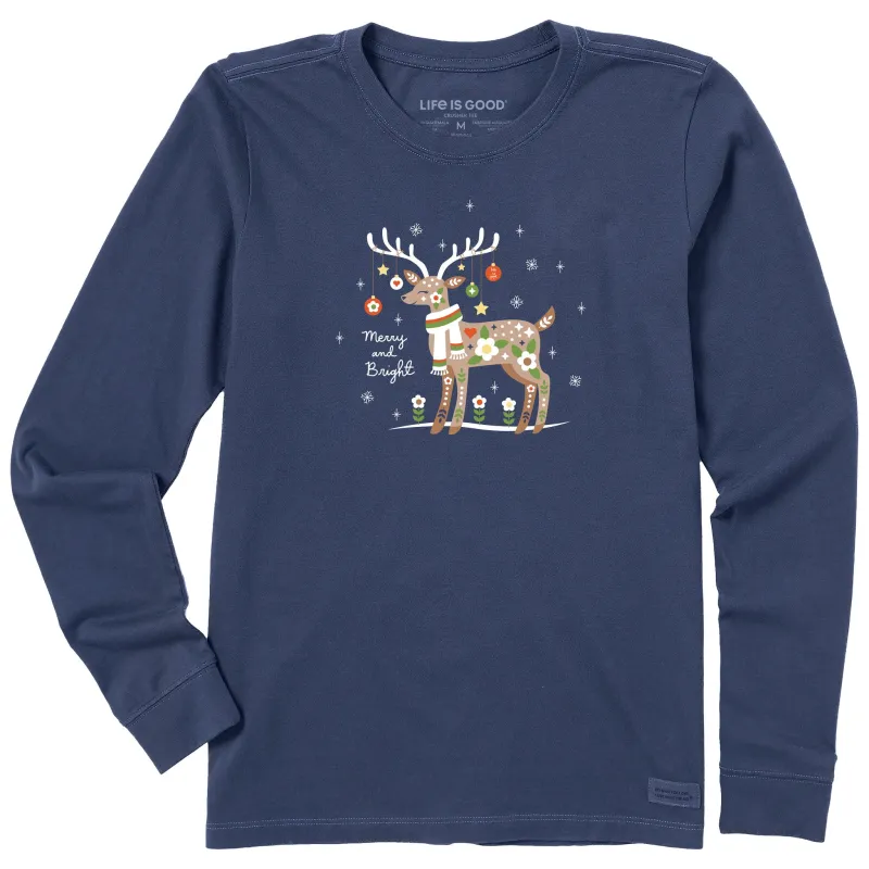 Women's Merry & Bright Deer Long Sleeve Crusher Tee sold by Life is Good