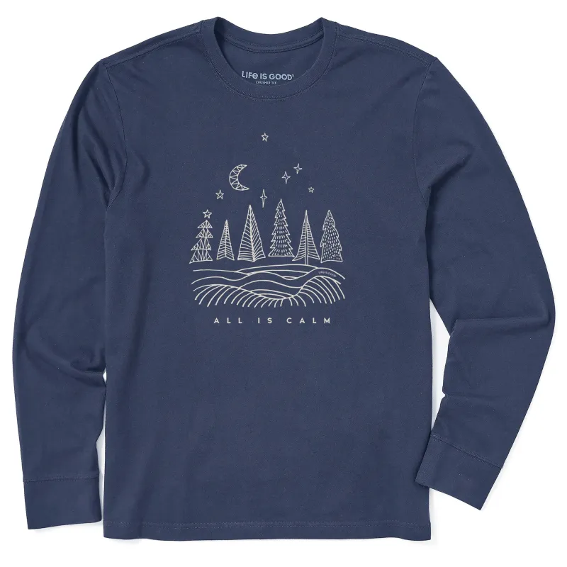 Men's All is Calm Landscape Long Sleeve Crusher Tee sold by Life is Good