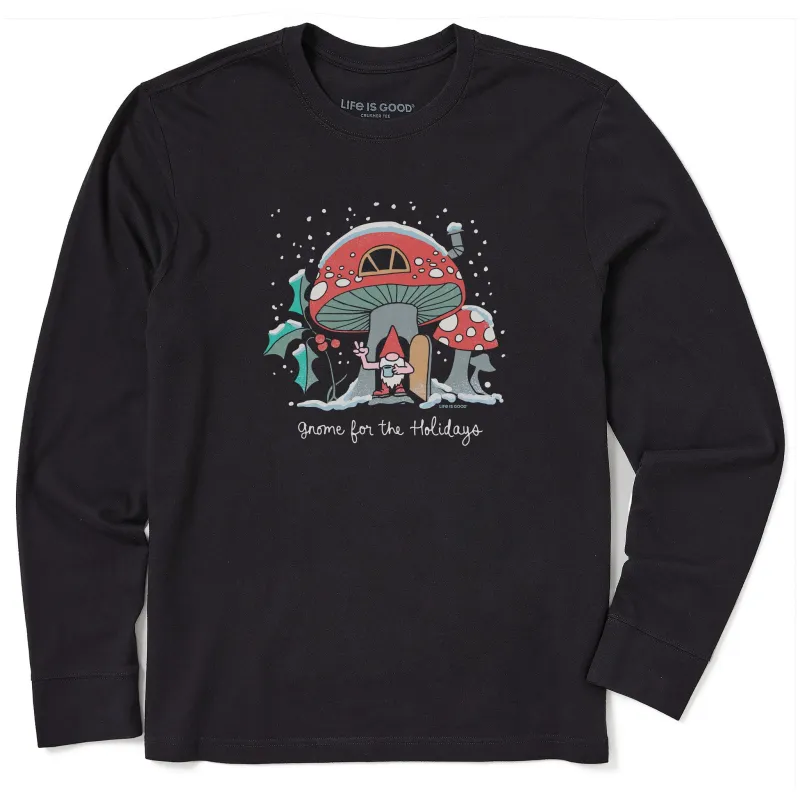 Men's Gnome for the Holidays Mushroom Long Sleeve Crusher Tee sold by Life is Good