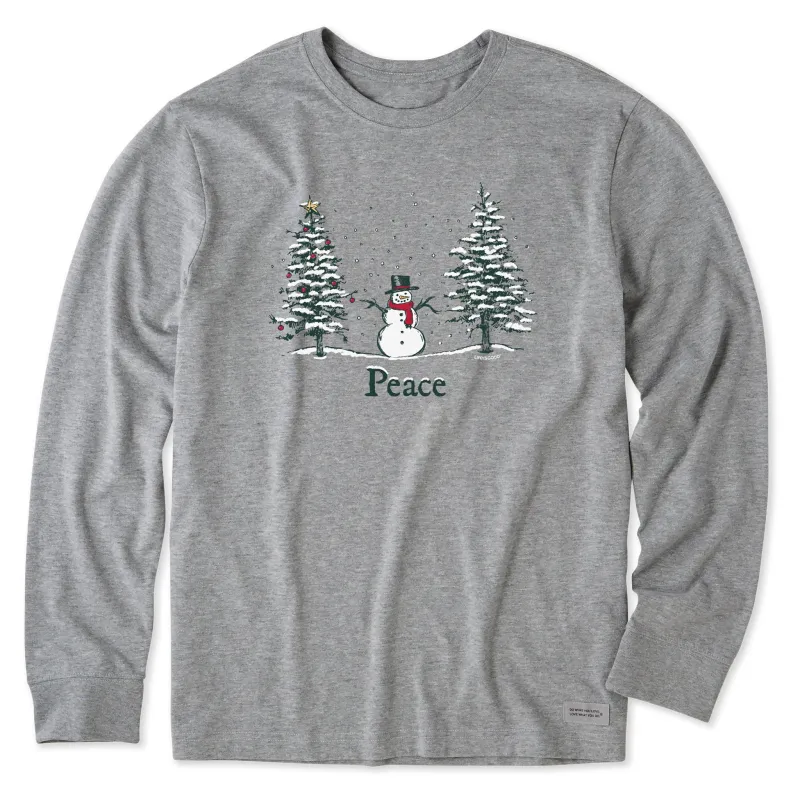 Men's Peace Trees Snowman Long Sleeve Crusher Tee sold by Life is Good