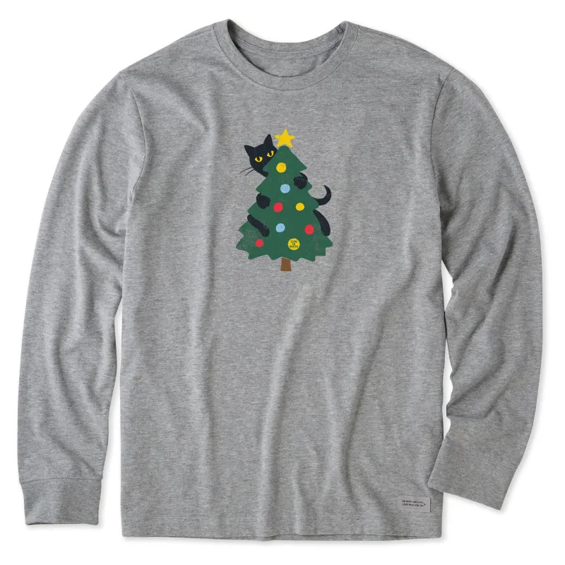 Men's Cat Christmas Tree Long Sleeve Crusher Tee made by Life is Good