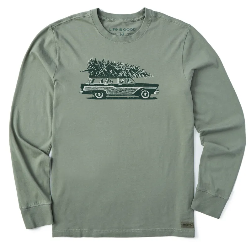 Men's Photo Christmas Tree Wagon Long Sleeve Crusher Tee sold by Life is Good
