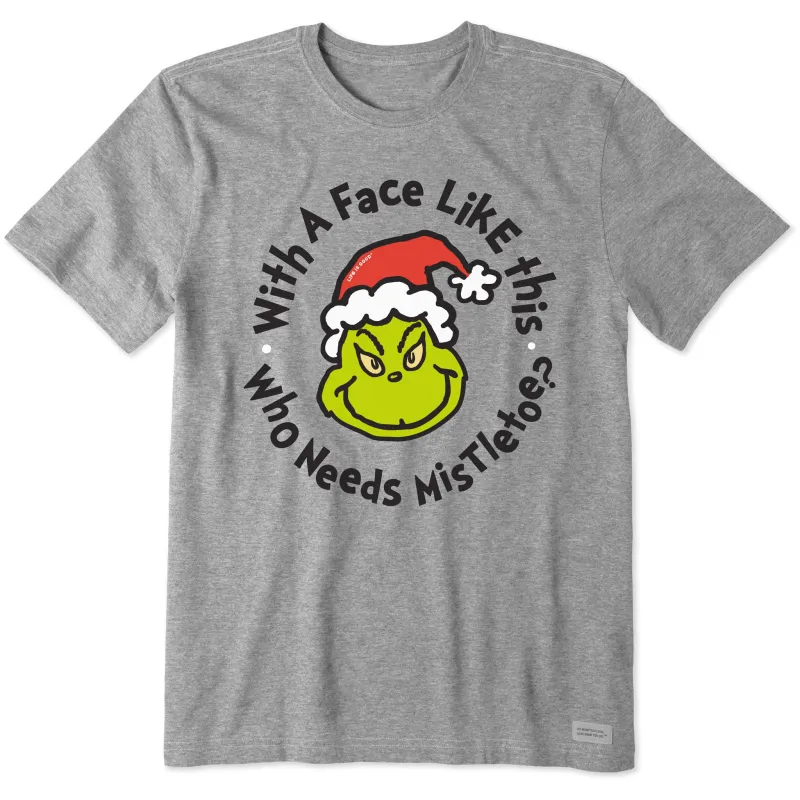 Men's Grinch Face Mistletoe Short Sleeve Crusher Tee sold by Life is Good