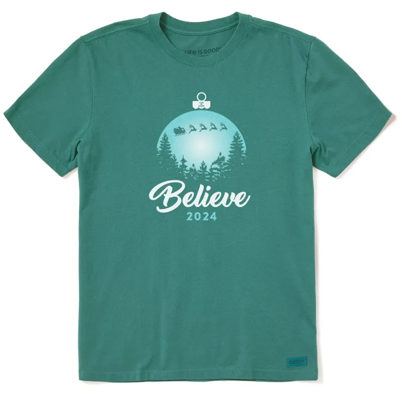 Men's Believe Santa Sleigh 2024 Short Sleeve Crusher Tee sold by Life is Good