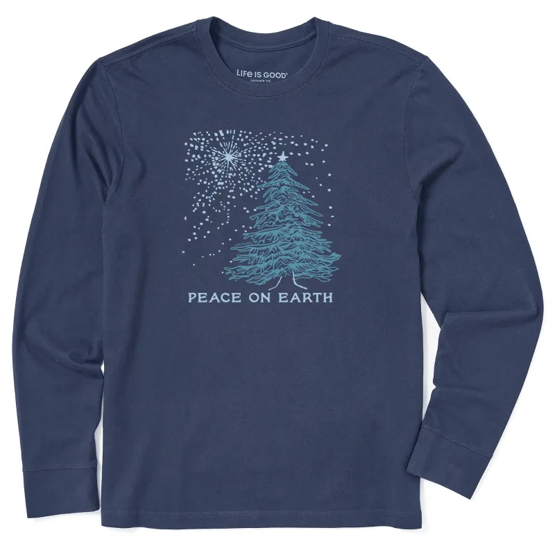 Men's Peace On Earth Xmas Tree Long Sleeve Crusher Tee sold by Life is Good
