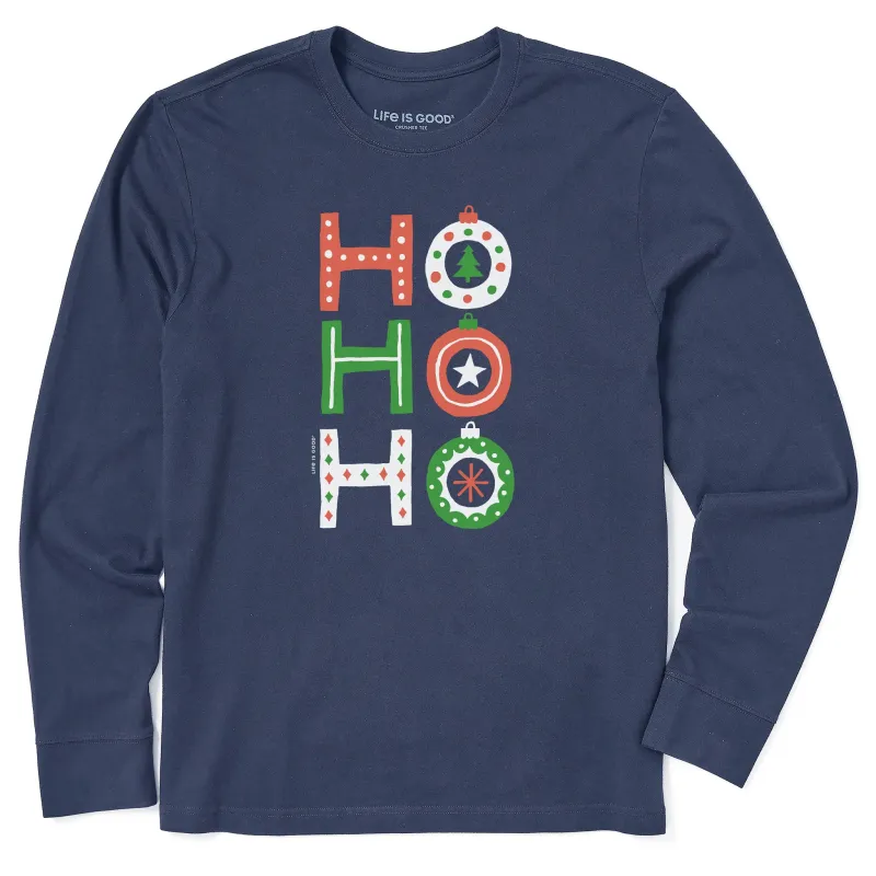 Men's Ho Ho Ho Ornaments Long Sleeve Crusher Tee sold by Life is Good