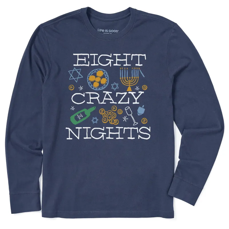 Men's Eight Crazy Nights Long Sleeve Crusher Tee sold by Life is Good