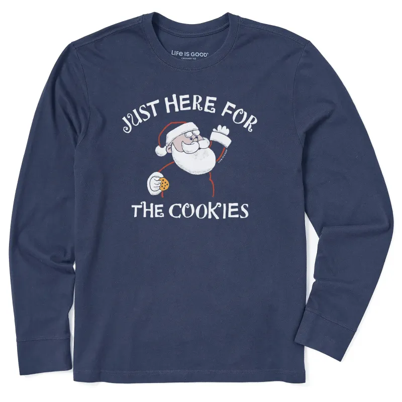 Men's Just Here for the Cookies Santa Long Sleeve Crusher Tee sold by Life is Good