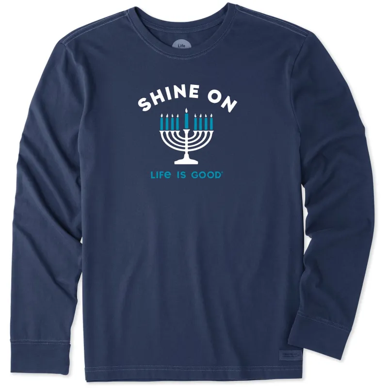 Men's Shine On Menorah Long Sleeve Crusher Tee sold by Life is Good