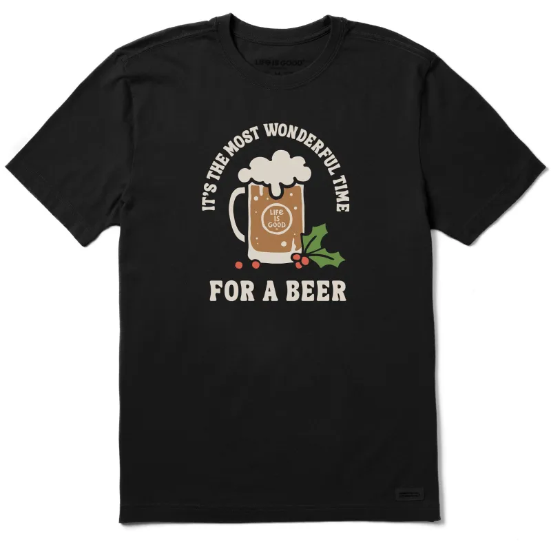 Men's Most Wonderful Time for a Christmas Beer Short Sleeve Crusher Tee sold by Life is Good