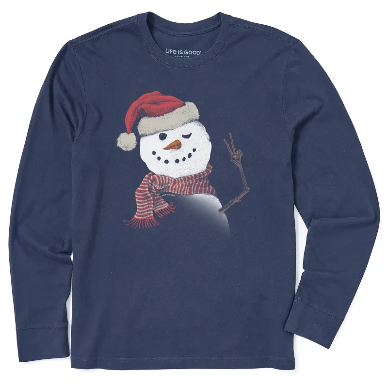 Men's Santa Snowman Peace Long Sleeve Crusher Tee sold by Life is Good