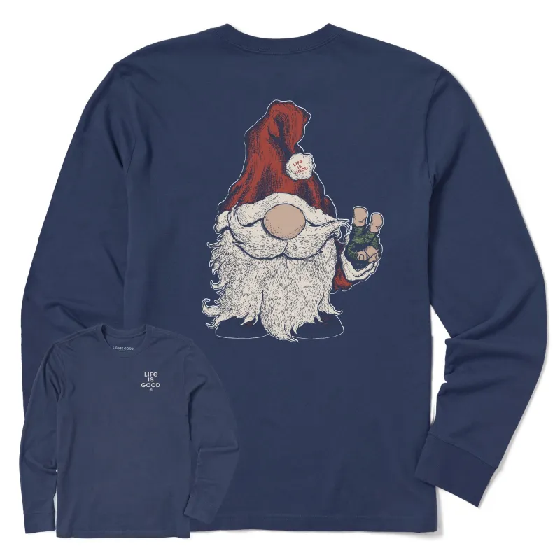 Men's Gnome Santa Long Sleeve Crusher Tee sold by Life is Good