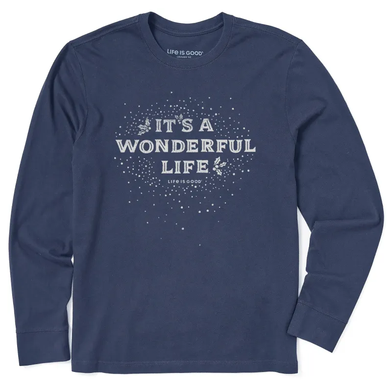 Men's Wordsmith It's a Wonderful Life Holly Long Sleeve Crusher Tee sold by Life is Good