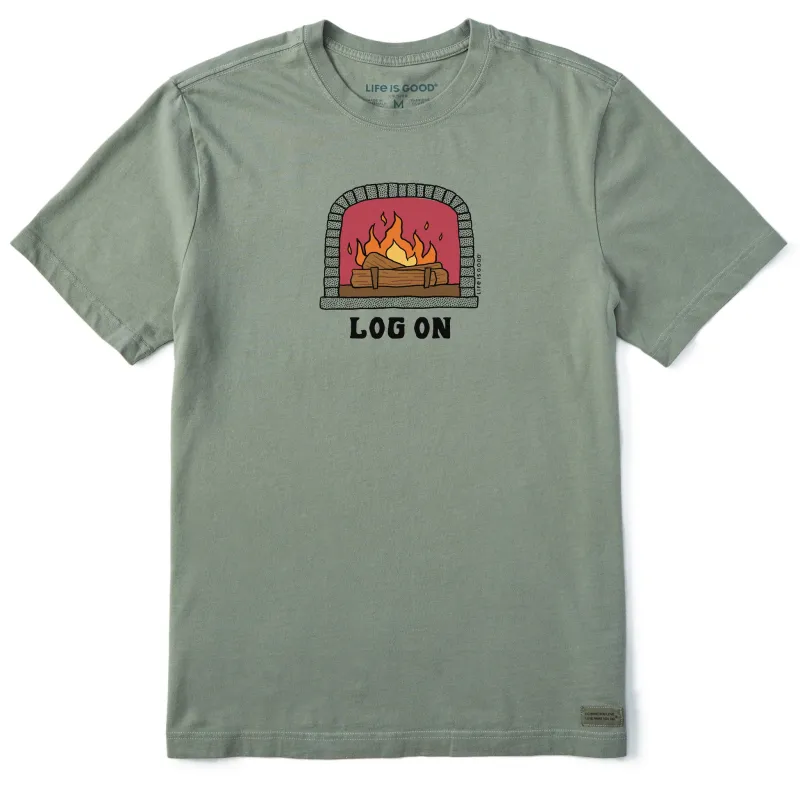 Men's Log On the Fire Short Sleeve Crusher Tee sold by Life is Good