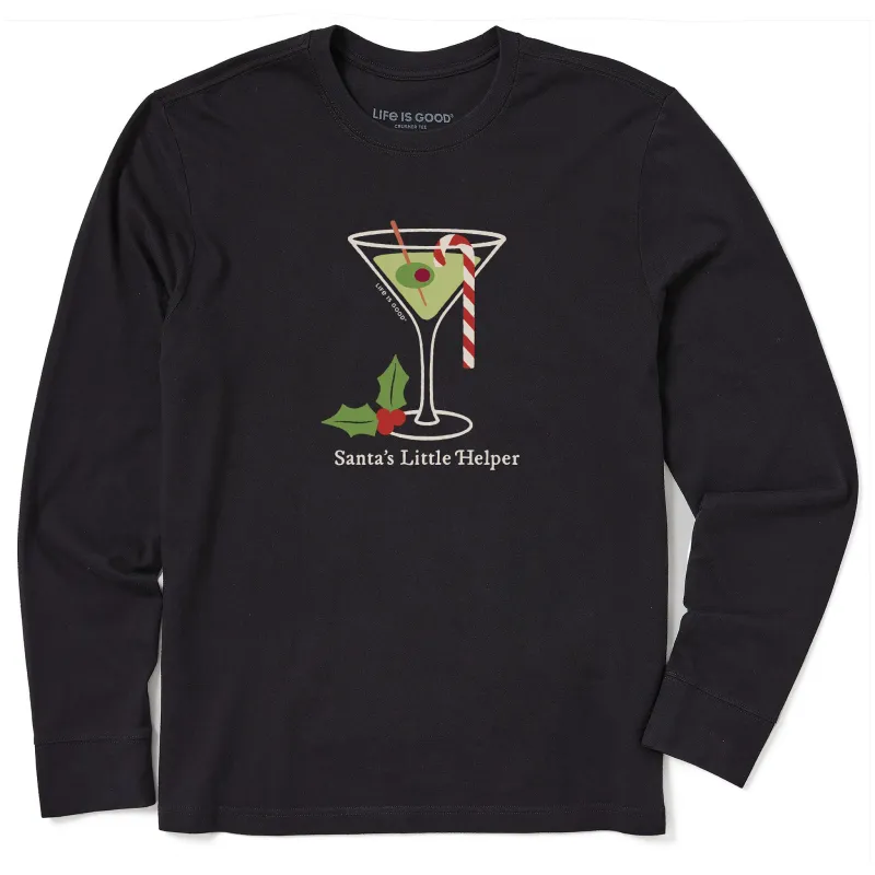 Men's Santa's Little Helper Martini Long Sleeve Crusher Tee sold by Life is Good