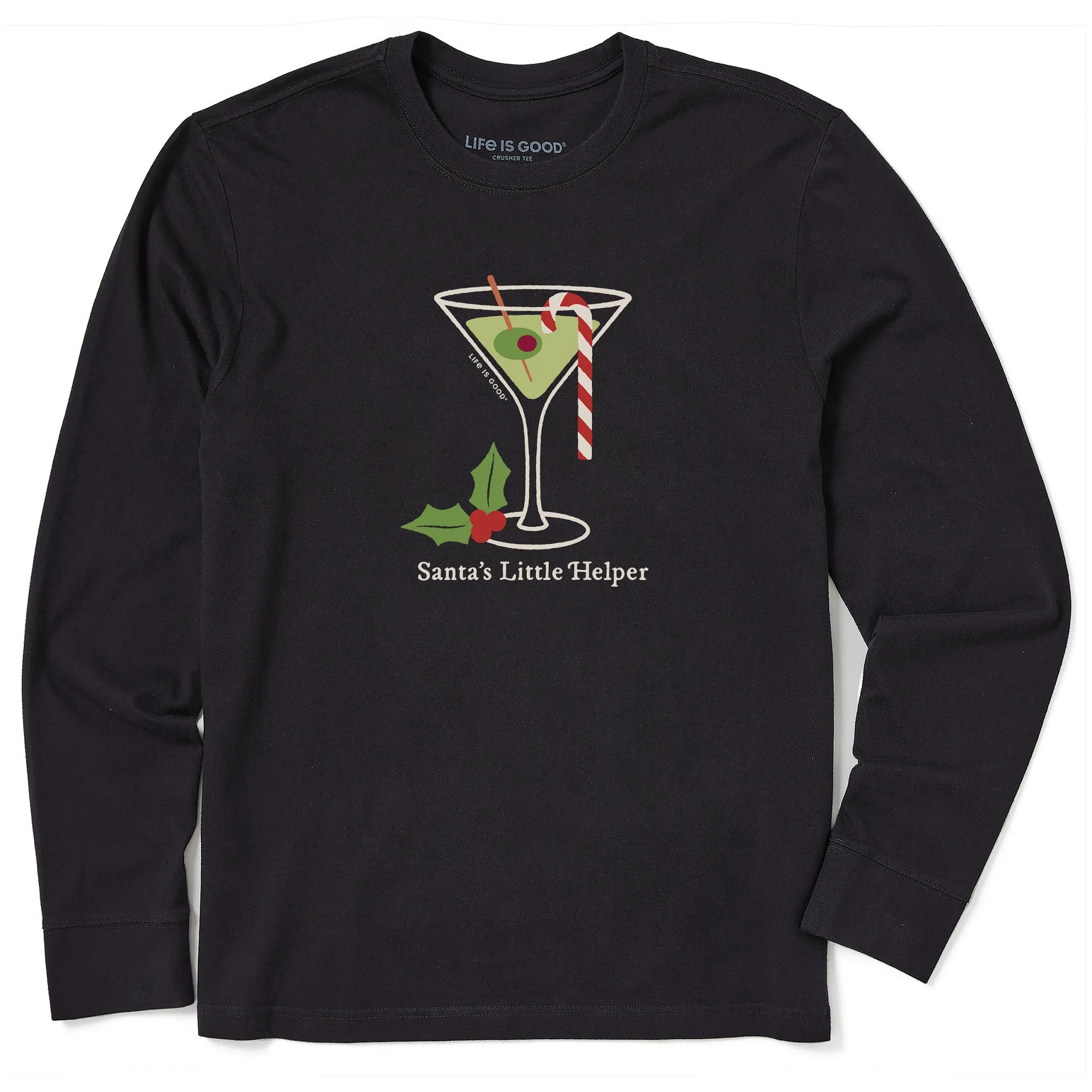 Men's Santa's Little Helper Martini Long Sleeve Crusher Tee sold by Life is Good