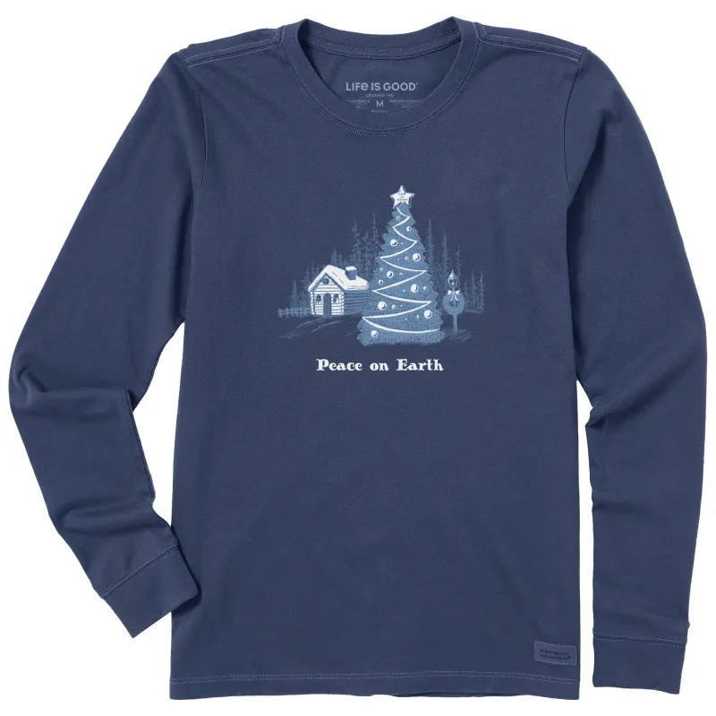 Women's Peace on Earth Christmas Tree Long Sleeve Crusher Tee sold by Life is Good