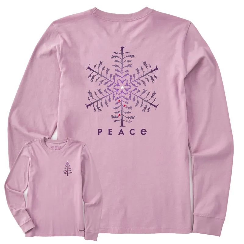 Women's Snowflake Peace Trees Long Sleeve Crusher Tee sold by Life is Good