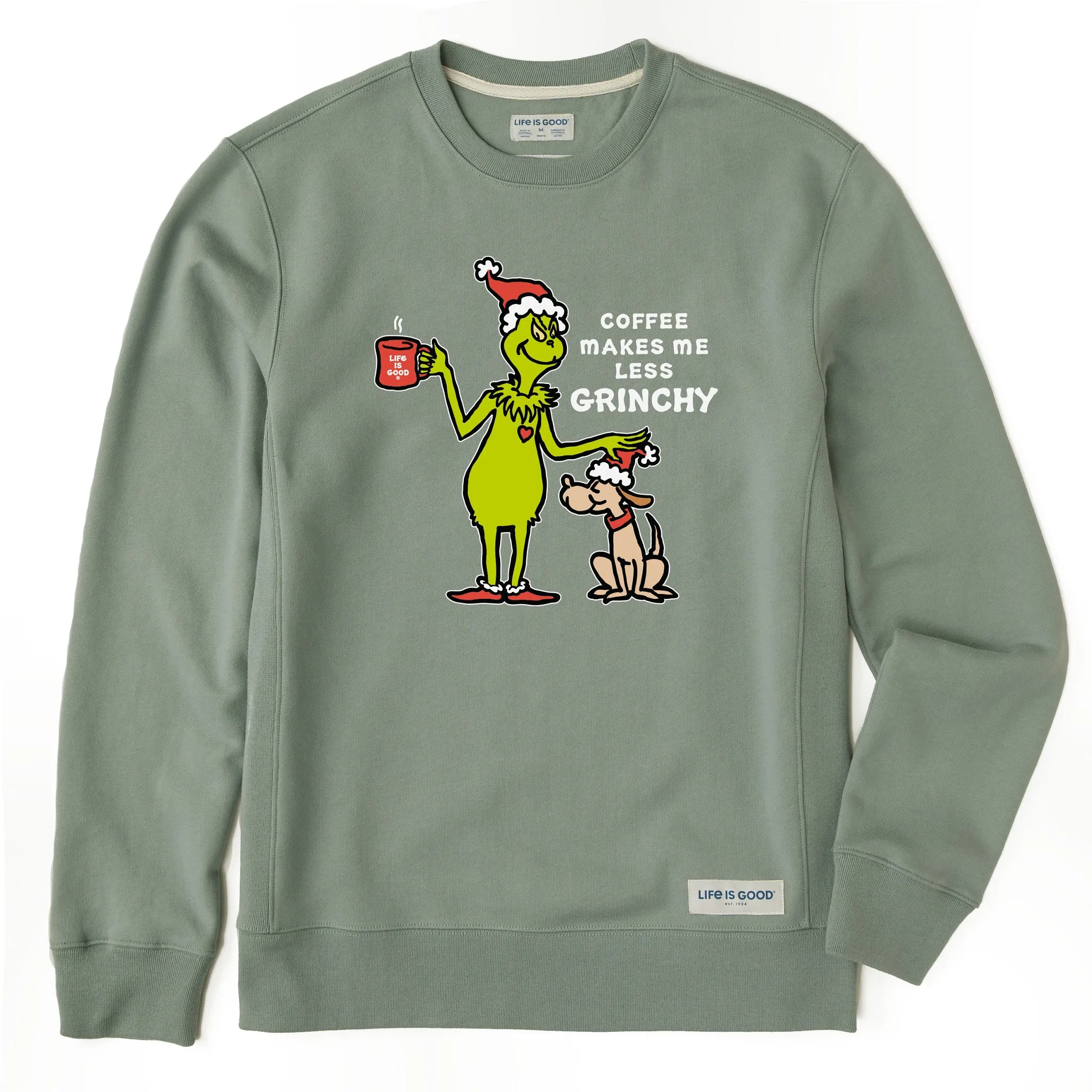 Men's Less Grinchy Coffee Simply True Fleece Crew sold by Life is Good