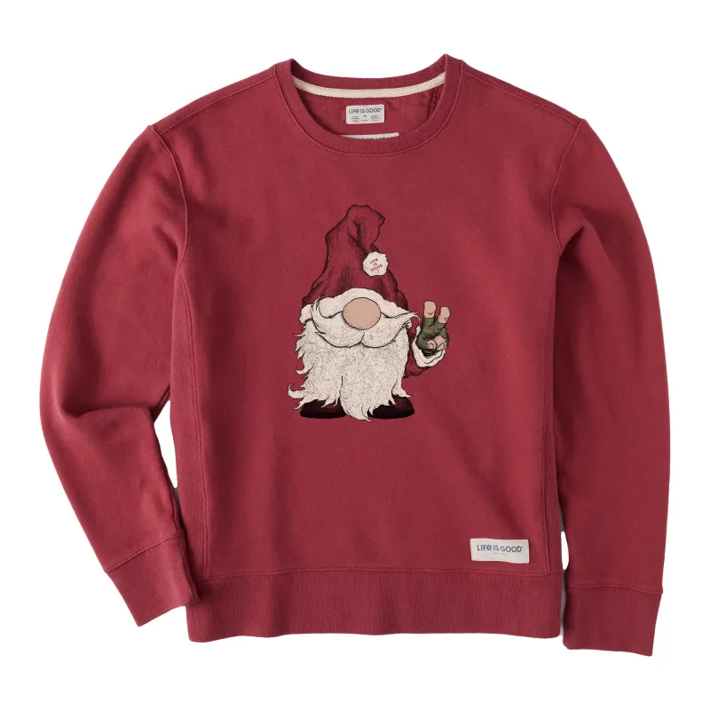 Women's Gnome Santa Simply True Fleece Crew sold by Life is Good